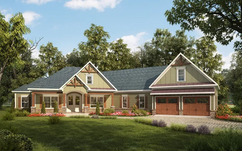 Ranch House Plan Front of Home - Hampton Mill Craftsman Home 076D-0237 - Search House Plans and More