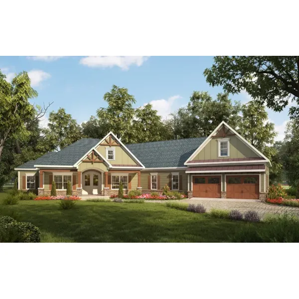 Ranch House Plan Front of Home - Hampton Mill Craftsman Home 076D-0237 - Search House Plans and More