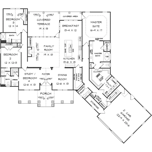 Ranch House Plan First Floor - Heritage Park Craftsman Home 076D-0238 - Search House Plans and More