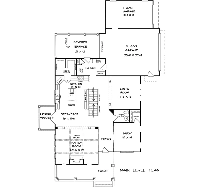 Craftsman House Plan First Floor - Maryville Lane Southern Home 076D-0243 - Shop House Plans and More