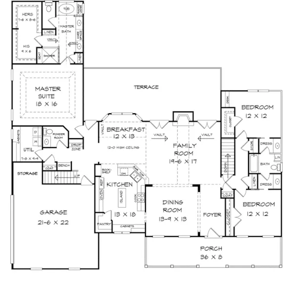 Ranch House Plan First Floor - Ridgemont Bay Country Home 076D-0249 - Shop House Plans and More