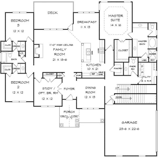 Ranch House Plan First Floor - Wrightsville Craftsman Home 076D-0255 - Shop House Plans and More