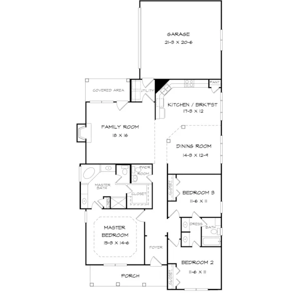 Ranch House Plan First Floor - Northwynn Bungalow Home 076D-0263 - Shop House Plans and More