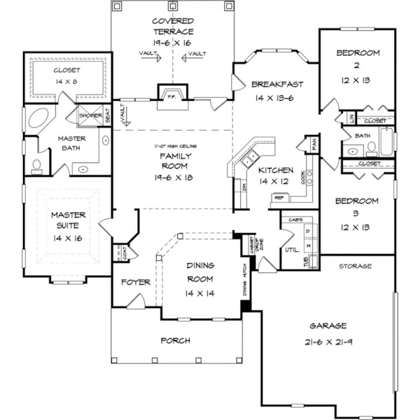 Arts & Crafts House Plan First Floor - Mullinsburg Craftsman Home 076D-0274 - Shop House Plans and More