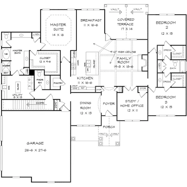 Traditional House Plan First Floor - Ellen Wood Craftsman Home 076D-0277 - Search House Plans and More