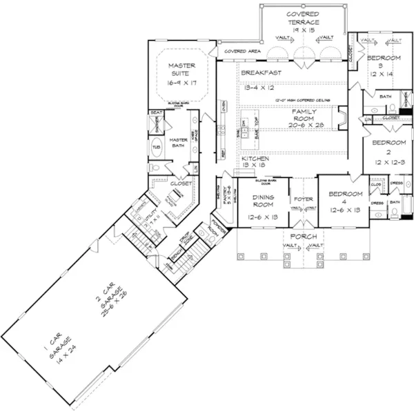 Arts & Crafts House Plan First Floor - Heritage Ridge Craftsman Home 076D-0281 - Search House Plans and More