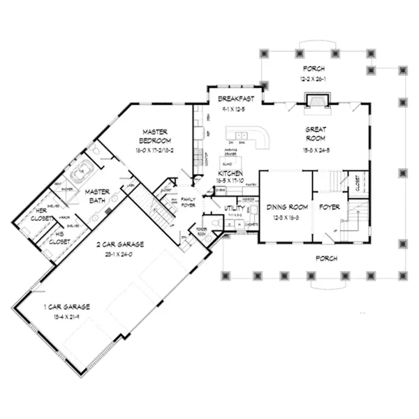 Craftsman House Plan First Floor - Bramley Lane Craftsman Home 076D-0282 - Search House Plans and More