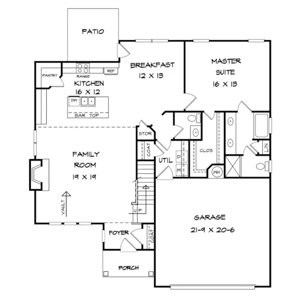 Ranch House Plan First Floor - Austinville Bay Ranch Home 076D-0287 - Shop House Plans and More