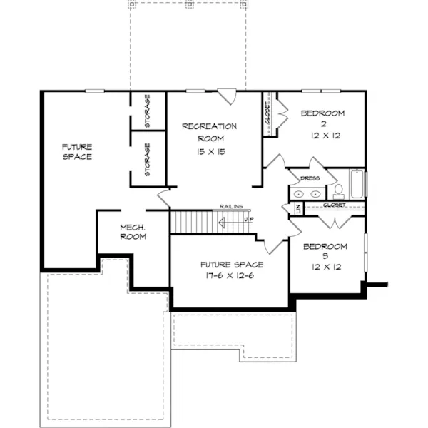 Ranch House Plan Lower Level Floor - Burnsville Craftsman Home 076D-0290 - Shop House Plans and More