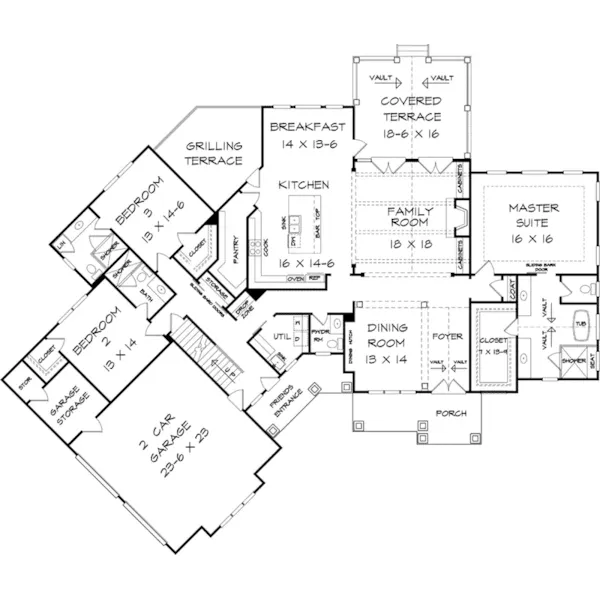 Country House Plan First Floor - Bankstown Country Home 076D-0300 - Shop House Plans and More