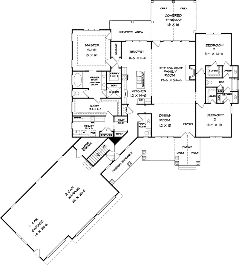 Rustic House Plan First Floor - 076D-0312 - Shop House Plans and More