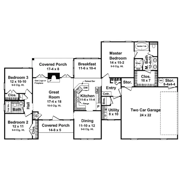 Traditional House Plan First Floor - Wakefield Forest Ranch Home 077D-0001 - Shop House Plans and More