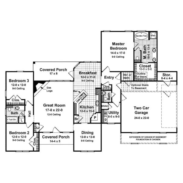 Traditional House Plan First Floor - Vassier Ranch Home 077D-0002 - Shop House Plans and More