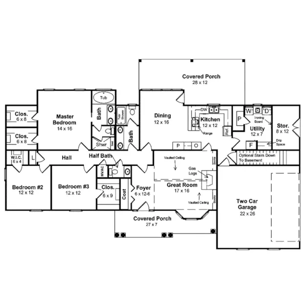 Traditional House Plan First Floor - Brittany Terrace Ranch Home 077D-0003 - Search House Plans and More