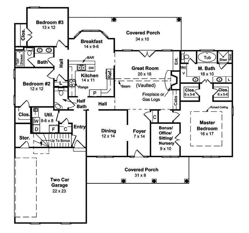 Traditional House Plan First Floor - Cherry Hill Farm Country Home 077D-0006 - Search House Plans and More