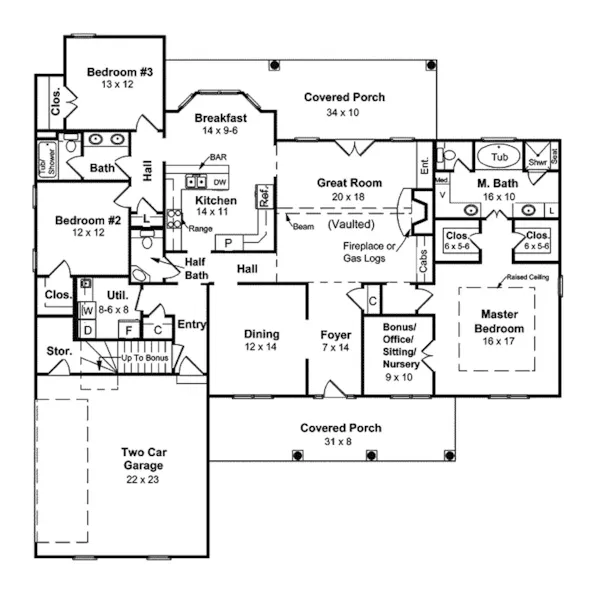 Traditional House Plan First Floor - Cherry Hill Farm Country Home 077D-0006 - Search House Plans and More