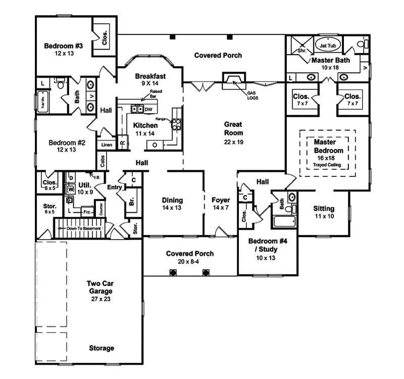 Traditional House Plan First Floor - Sharita Country Ranch Home 077D-0007 - Shop House Plans and More