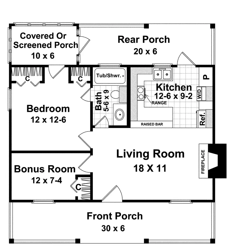 Acadian House Plan First Floor - Lanawood Cottage Home 077D-0008 - Shop House Plans and More