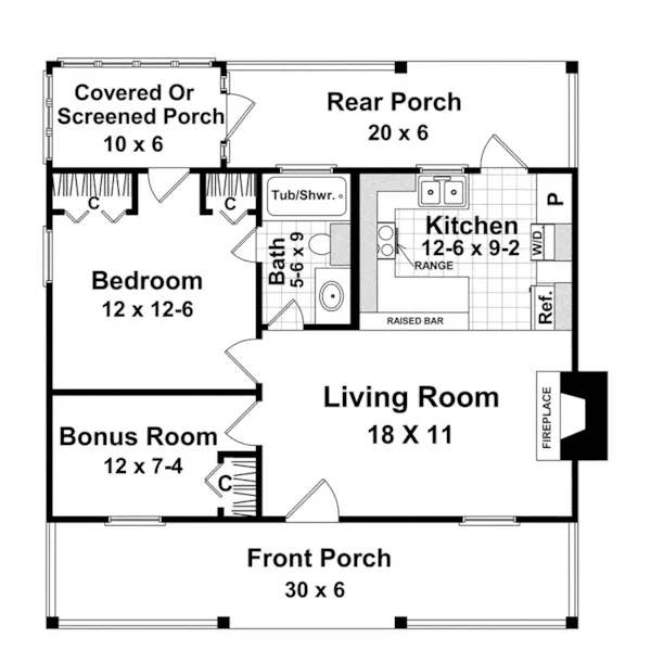 Acadian House Plan First Floor - Lanawood Cottage Home 077D-0008 - Shop House Plans and More