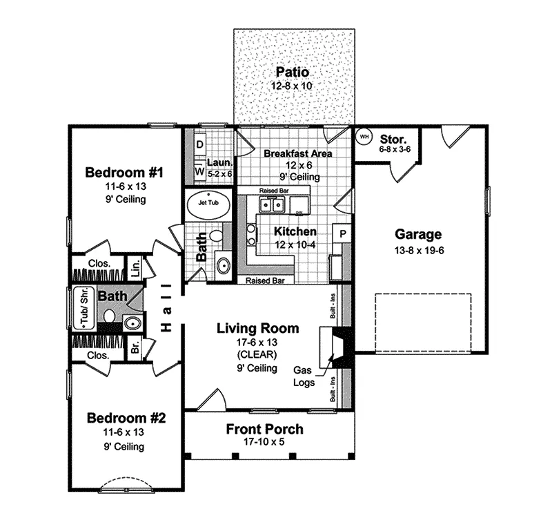 Ranch House Plan First Floor - Kaufman Hill Ranch House 077D-0012 - Search House Plans and More