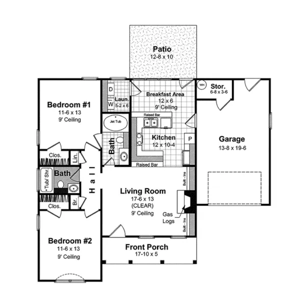 Ranch House Plan First Floor - Kaufman Hill Ranch House 077D-0012 - Search House Plans and More