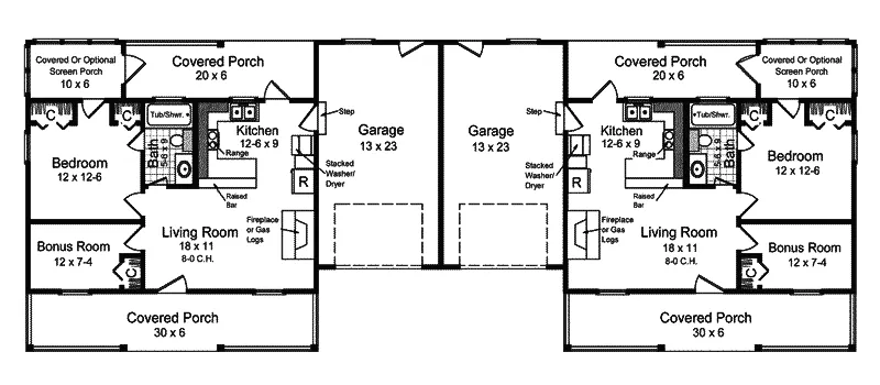 Ranch House Plan First Floor - Thorsby Country Duplex Home 077D-0015 - Shop House Plans and More