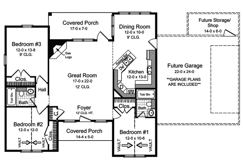 Ranch House Plan First Floor - Bolton Ranch Home 077D-0017 - Search House Plans and More