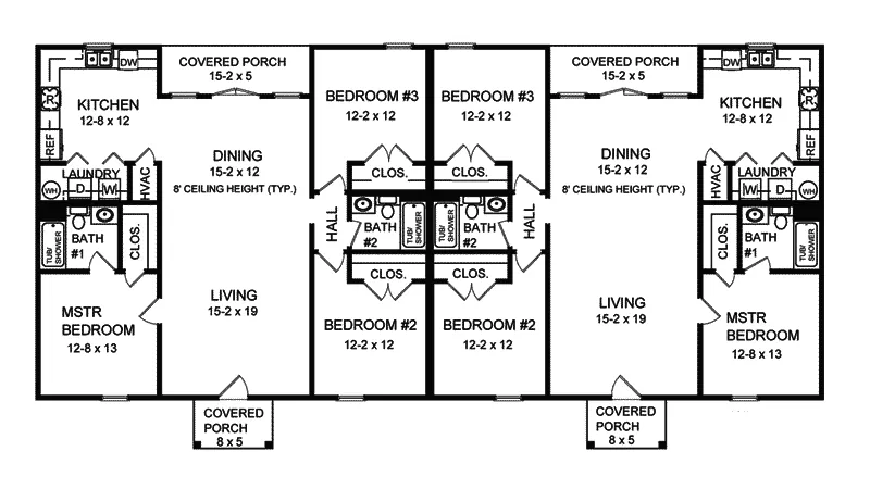 Multi-Family House Plan First Floor - Withamville Ranch Duplex 077D-0018 - Shop House Plans and More