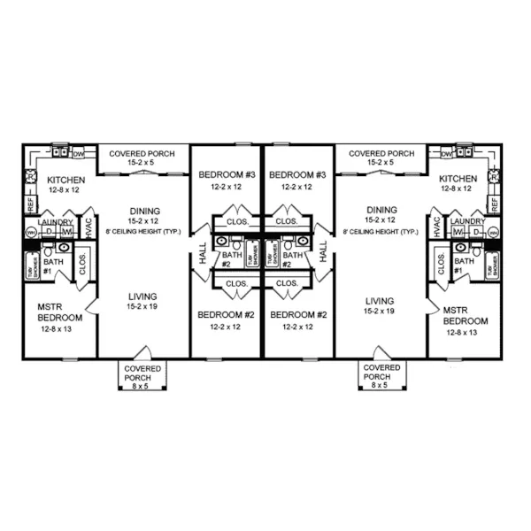 Ranch House Plan First Floor - Withamville Ranch Duplex 077D-0018 - Shop House Plans and More