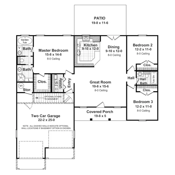 Ranch House Plan First Floor - Stovall Country Ranch Home 077D-0019 - Shop House Plans and More