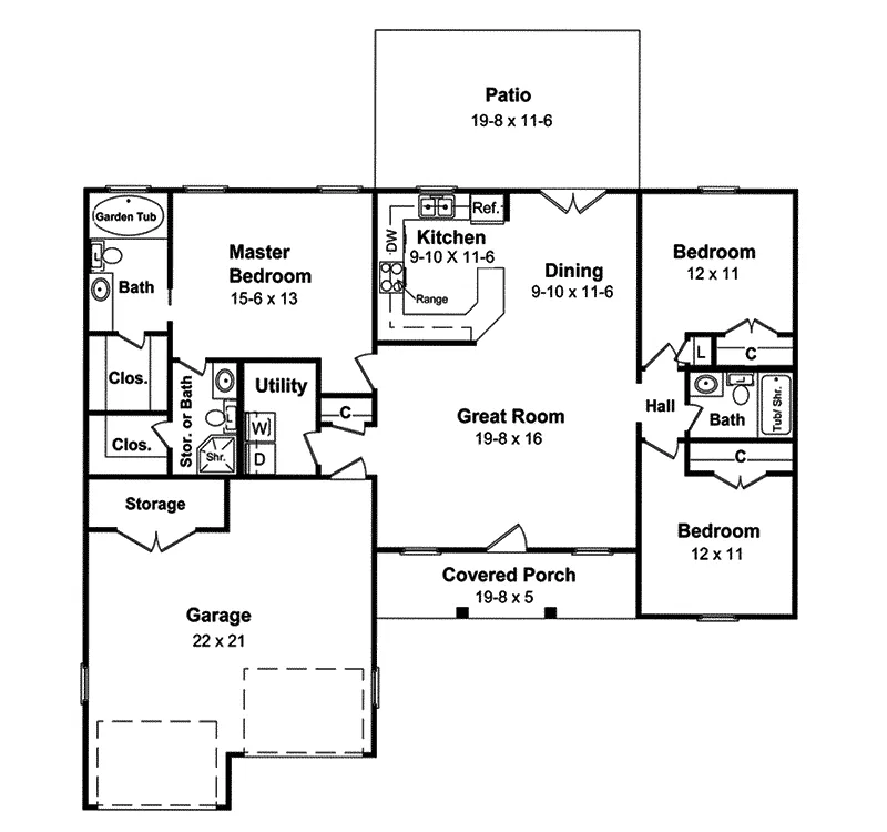 Traditional House Plan First Floor - Foley Traditional Ranch Home 077D-0022 - Search House Plans and More