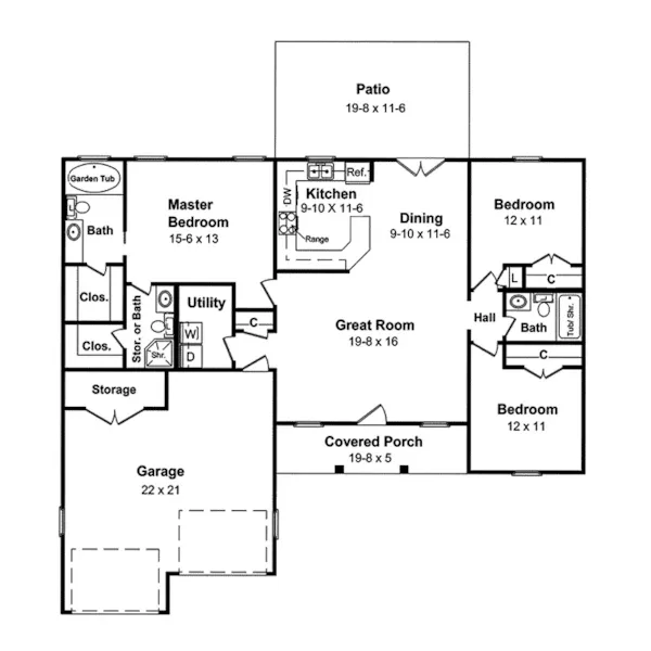 Traditional House Plan First Floor - Foley Traditional Ranch Home 077D-0022 - Search House Plans and More