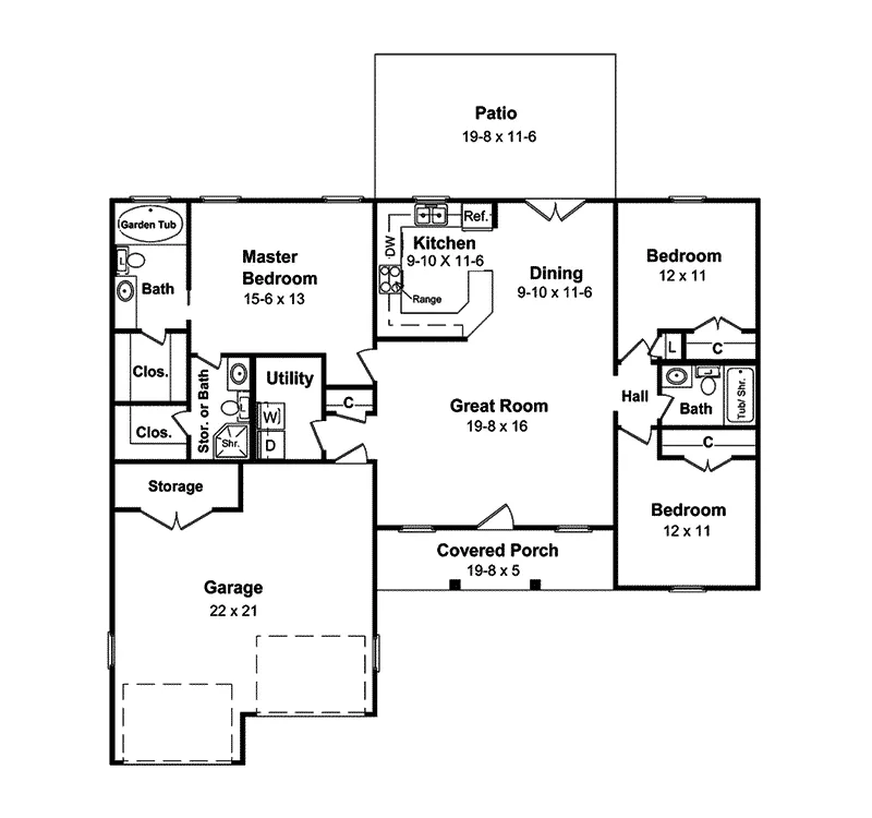 Ranch House Plan First Floor - Farrenburg Traditional Home 077D-0023 - Search House Plans and More