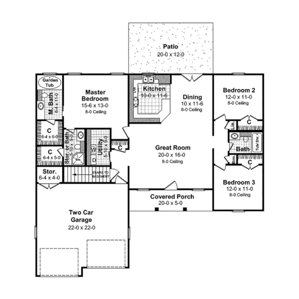 Traditional House Plan First Floor - Girasol Ranch Home 077D-0024 - Search House Plans and More