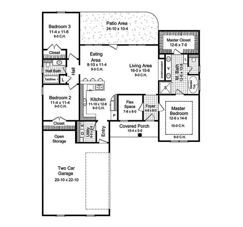 Ranch House Plan First Floor - Grenadier Ranch Home 077D-0034 - Search House Plans and More