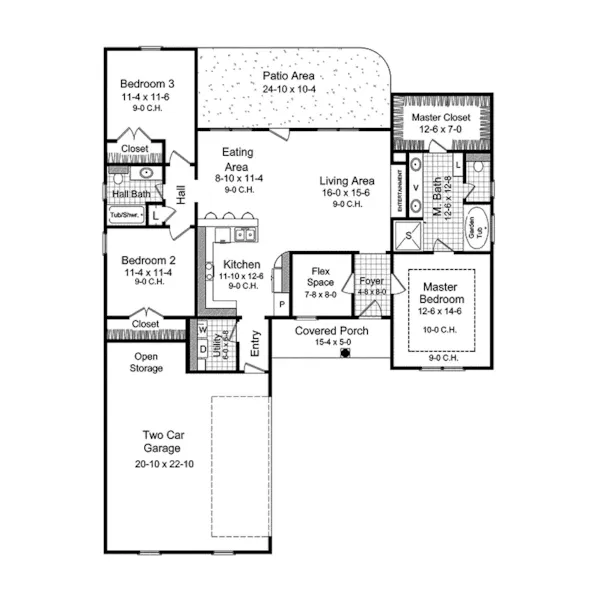 Ranch House Plan First Floor - Grenadier Ranch Home 077D-0034 - Search House Plans and More