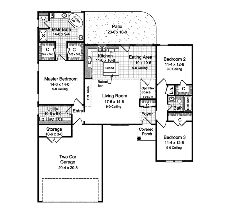 Traditional House Plan First Floor - Delacroix Place Ranch Home 077D-0036 - Search House Plans and More