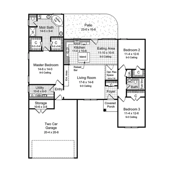 Traditional House Plan First Floor - Delacroix Place Ranch Home 077D-0036 - Search House Plans and More