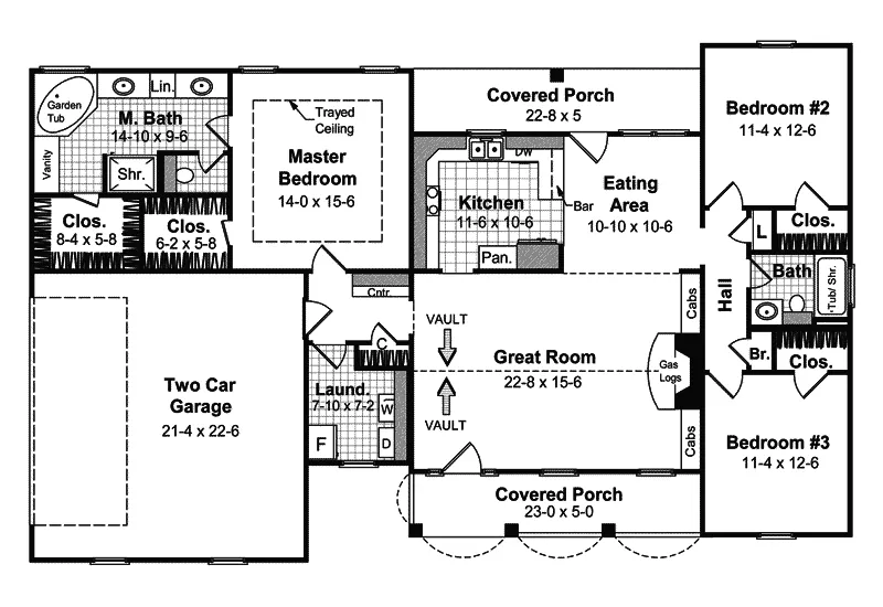 Ranch House Plan First Floor - Brittany Cove Country Home 077D-0041 - Search House Plans and More