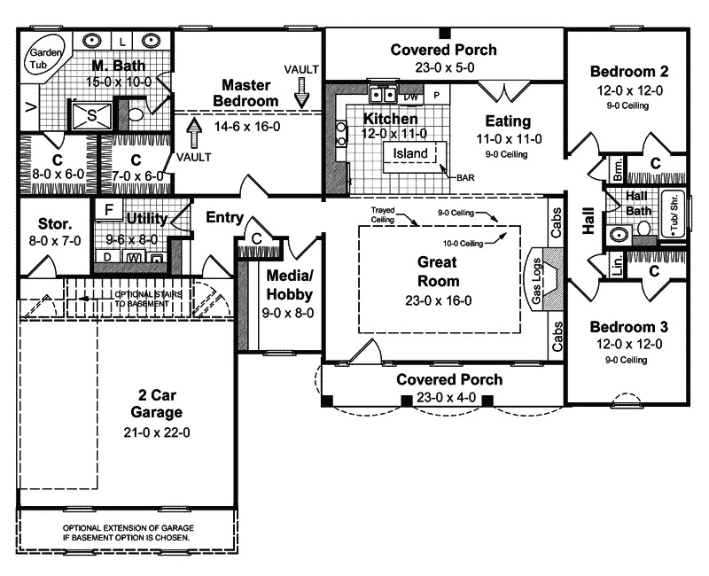 Ranch House Plan First Floor - Turpin Hill Traditional Home 077D-0042 - Shop House Plans and More