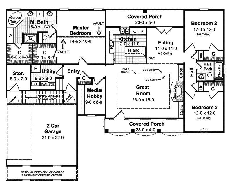 Traditional House Plan First Floor - Edina Ranch Home 077D-0043 - Search House Plans and More