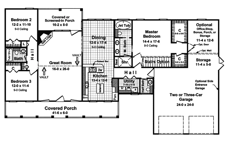 Ranch House Plan First Floor - Kemper Place Plantation Home 077D-0045 - Search House Plans and More
