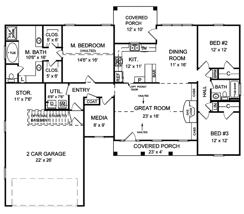 Country House Plan First Floor - Jackson Hill Ranch Home 077D-0048 - Search House Plans and More