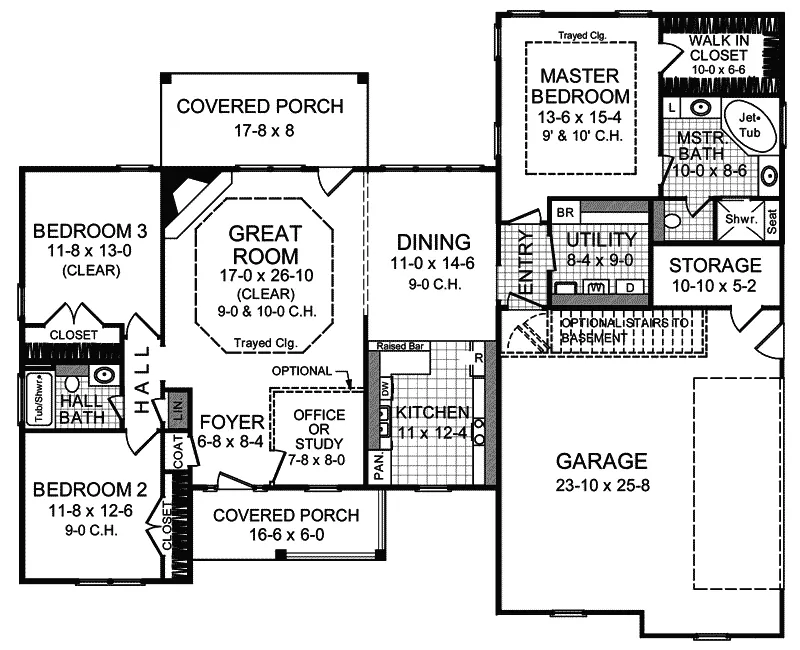 Ranch House Plan First Floor - Genaire Ranch Home 077D-0051 - Search House Plans and More