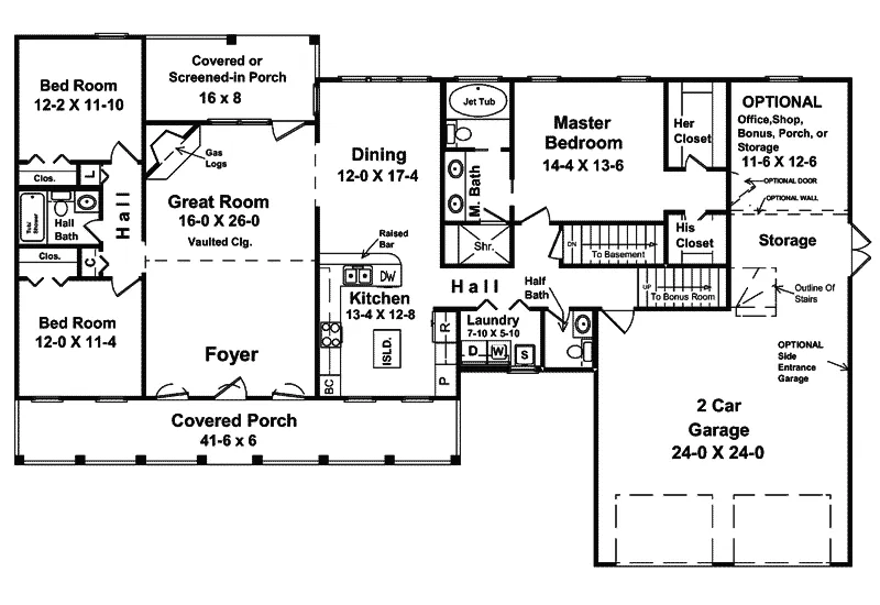 Ranch House Plan First Floor - Stonecroft Country Home 077D-0053 - Shop House Plans and More