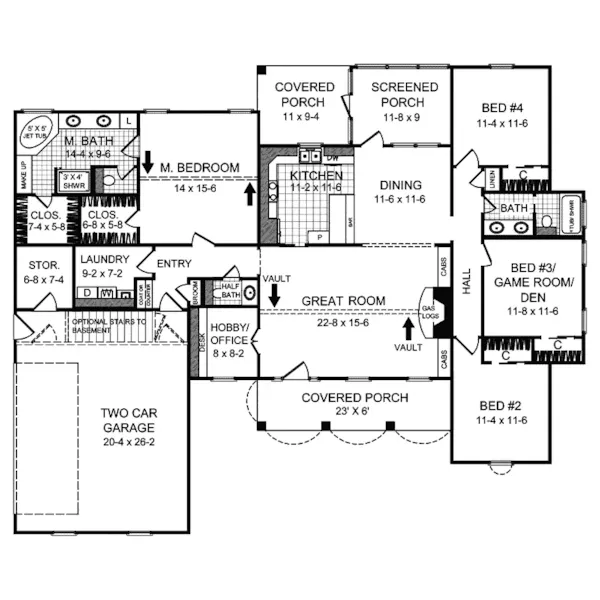 Ranch House Plan First Floor - Dillon Place Ranch Home 077D-0056 - Search House Plans and More