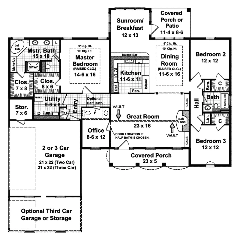 Traditional House Plan First Floor - Pegasus Country Ranch Home 077D-0057 - Shop House Plans and More