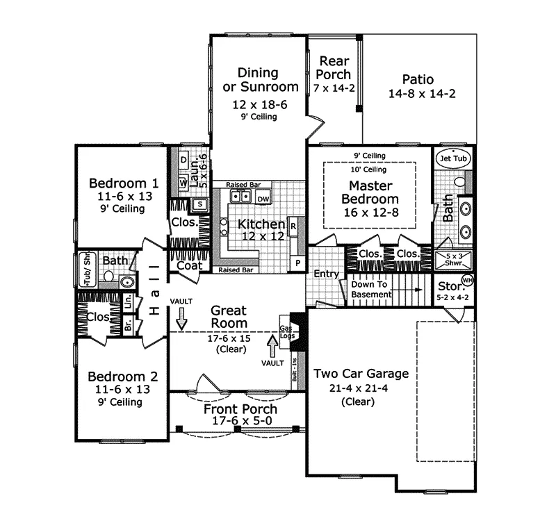 Ranch House Plan First Floor - Duchamp Ranch Home 077D-0073 - Search House Plans and More