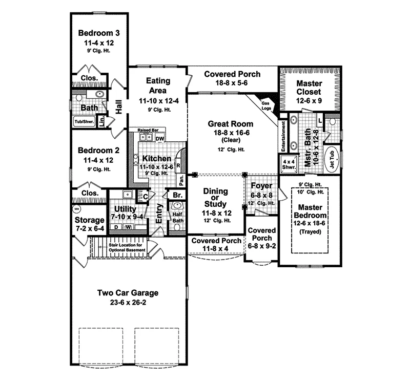 Traditional House Plan First Floor - Indian Bluff Ranch Home 077D-0080 - Search House Plans and More