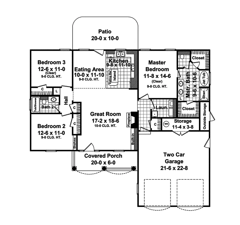 Ranch House Plan First Floor - Mooragte Ranch Home 077D-0089 - Shop House Plans and More